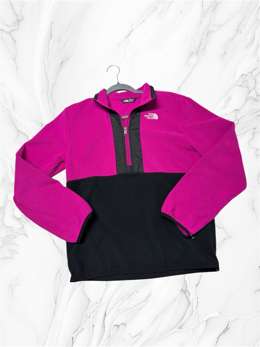 The North Face Pink and Black Half-Zip Fleece Pullover teen unisex size XL 14/16